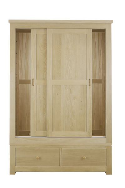 Regent Oak Sliding Door + 2 Drawer Double Wardrobe