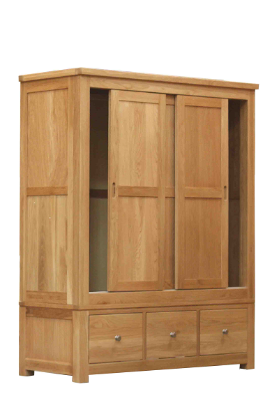 Regent Oak Sliding Door + 3 Drawer Triple Wardrobe