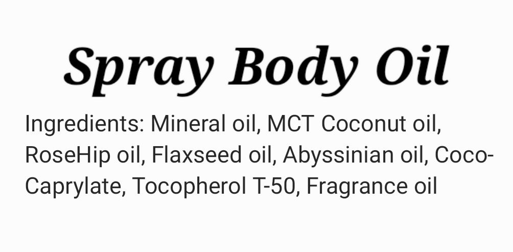 Spray-on Body oil 8oz or 4oz bottle