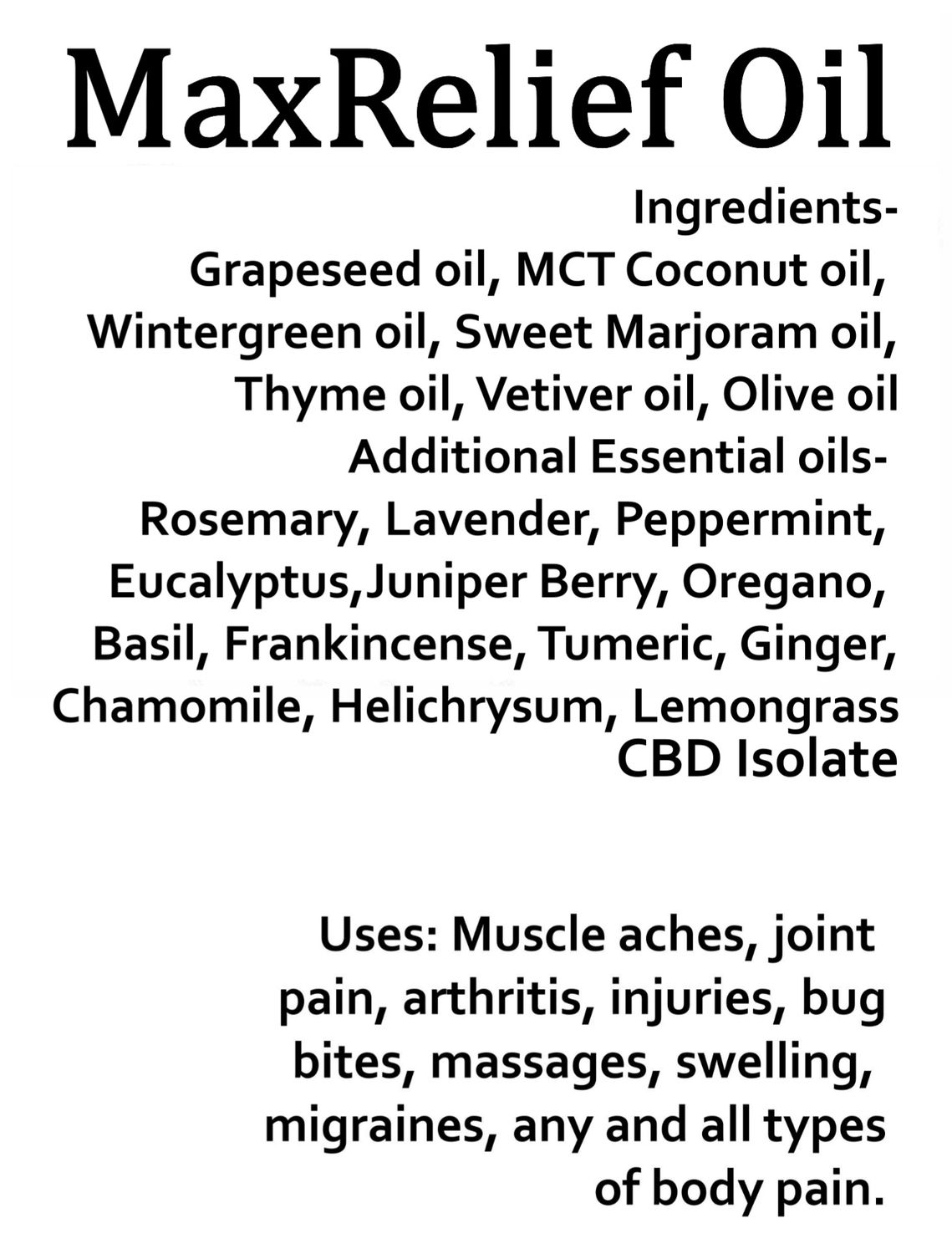 Max Relief Oil -15ml Rollerball (.5oz) Topical Relief oil 