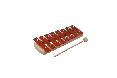 Metallophon, 1 Oktave mit Holzgestell und Metallplättchen und Holzklöppel