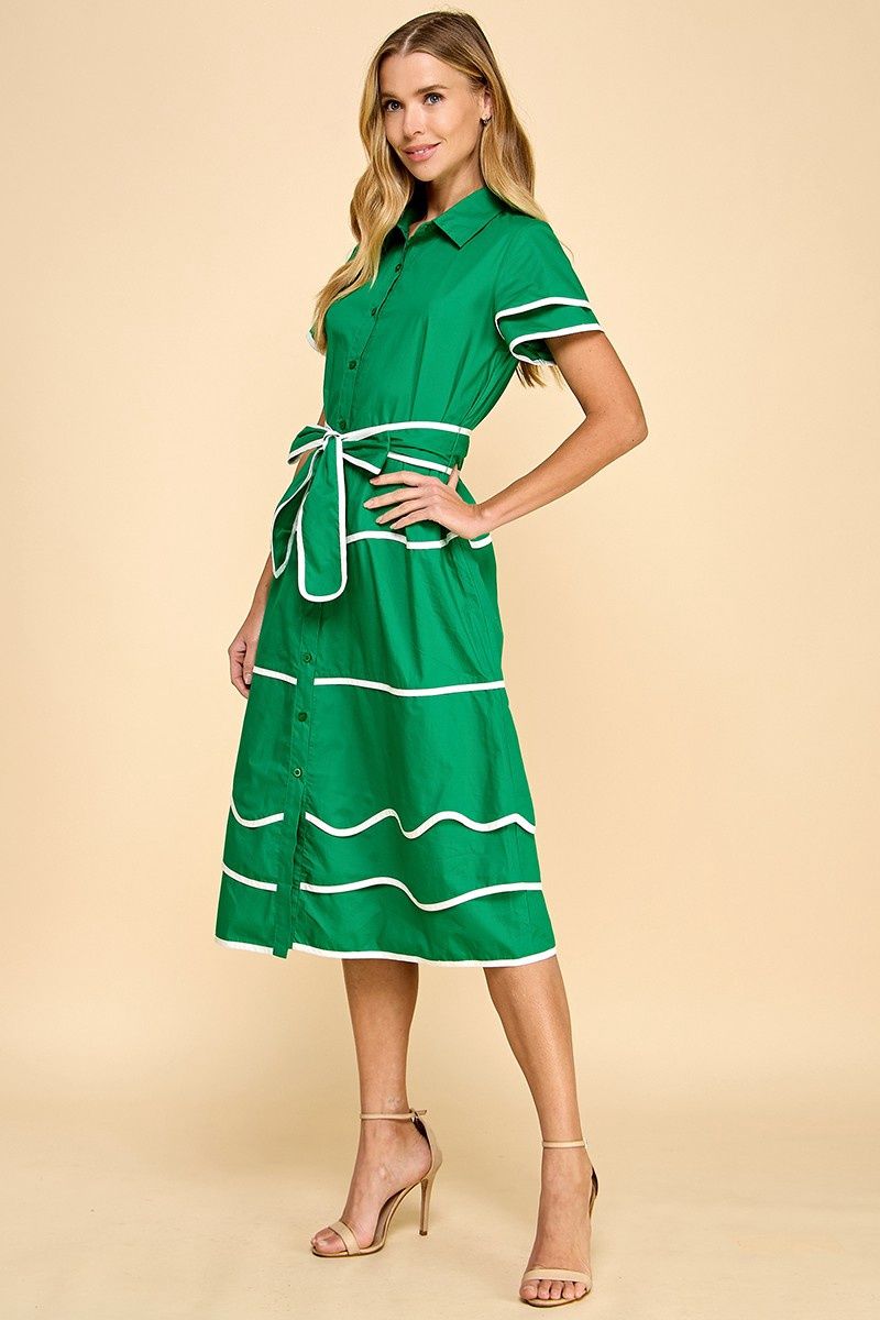 Contrast Binding Detail Midi Shirt Dress, Size: SMALL