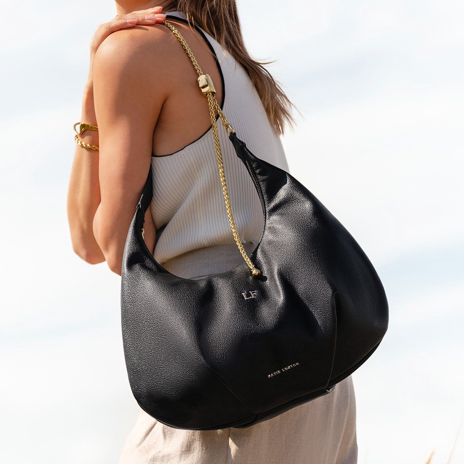 Remi Slider Chain Shoulder Bag Black