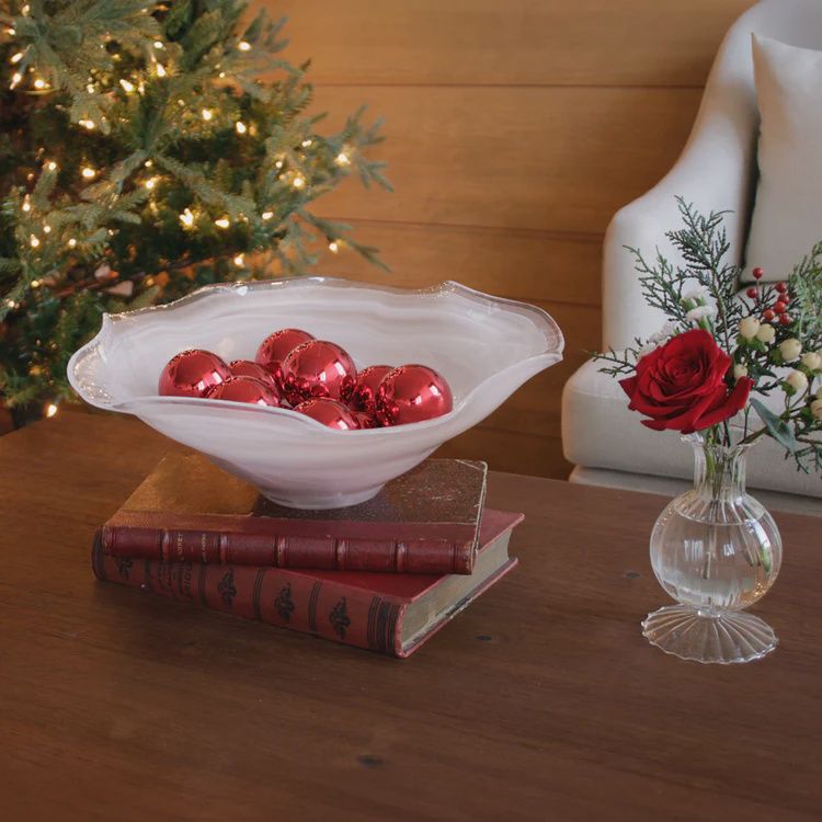 Glass Alabaster Wave  Large Bowl, Colour: White