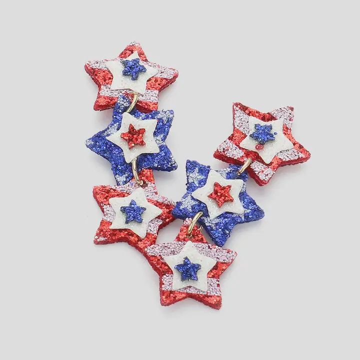 America USA Sequin Star Link Earrings