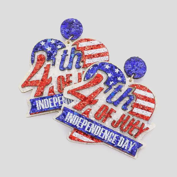 America USA Flag 4th of July Heart Earrings