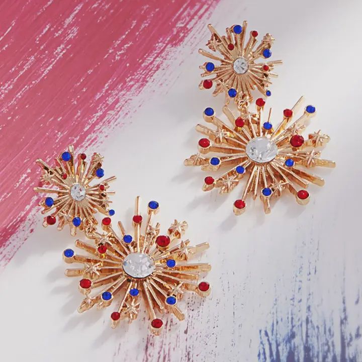 Rhinestone Paved American USA Flag Earrings