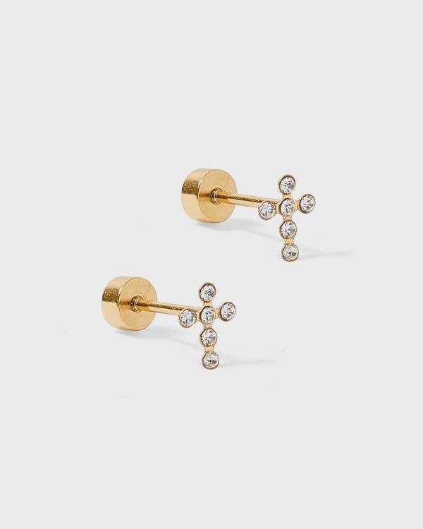 Clara Cross Gold Stud Earrings