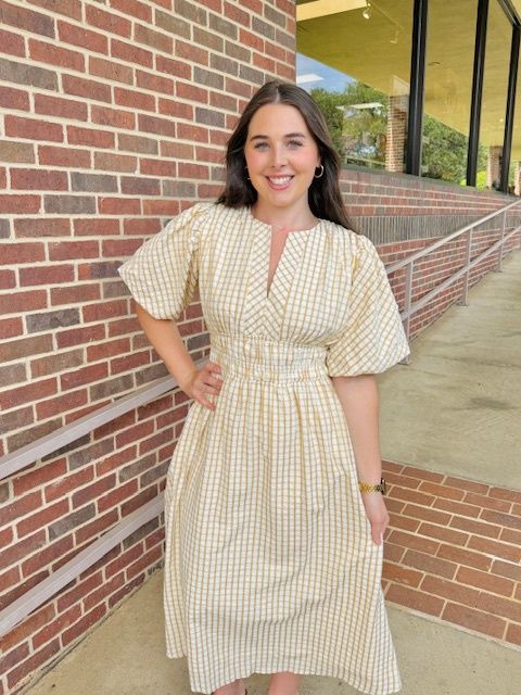 Morgan Midi Dress, Color: Ivory/Tan, Size: Small