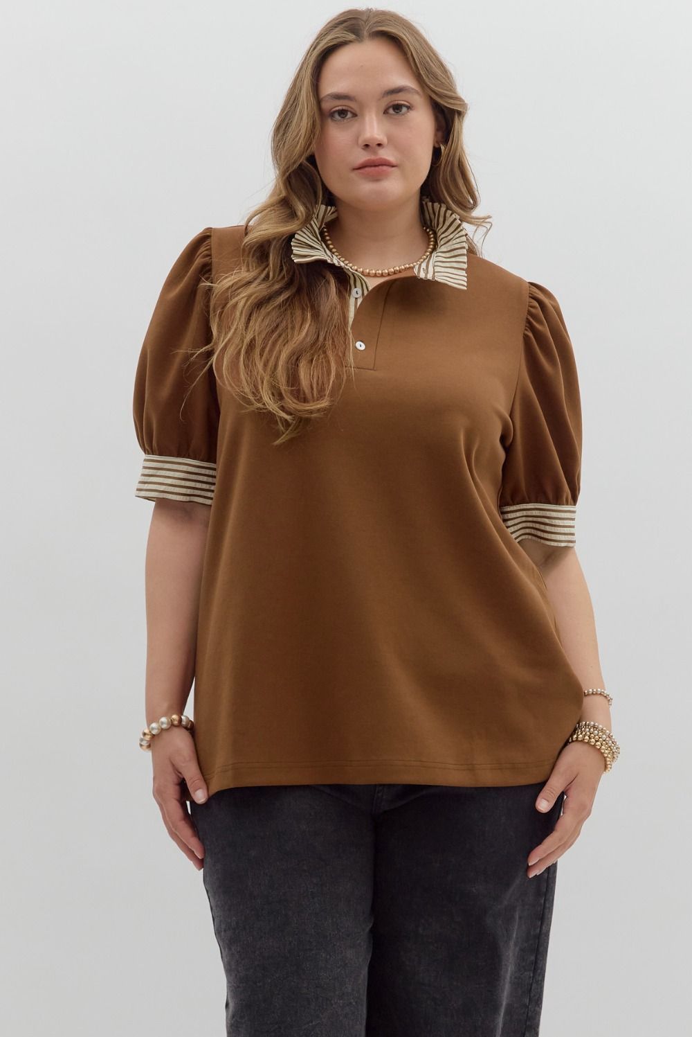 Margie Top Plus, Color: Brown, Size: XL