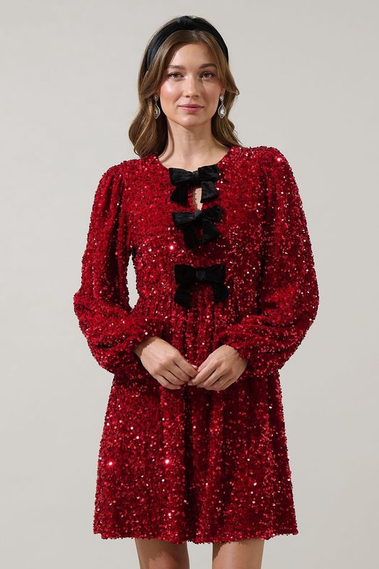 Darla Dazzle Bow Velvet Dress