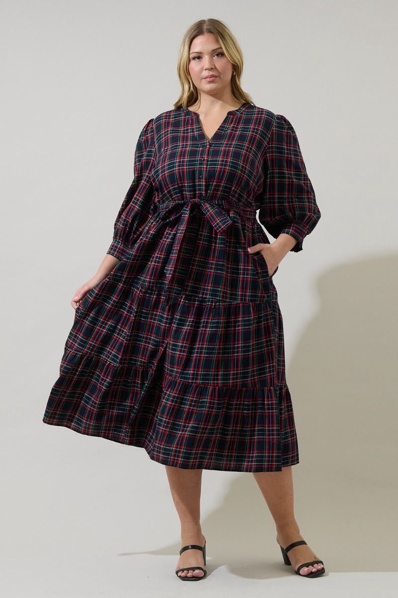 Chapman Plaid Midi Dress Plus