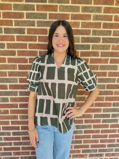 Linda Top, Color: Olive, Size: Small
