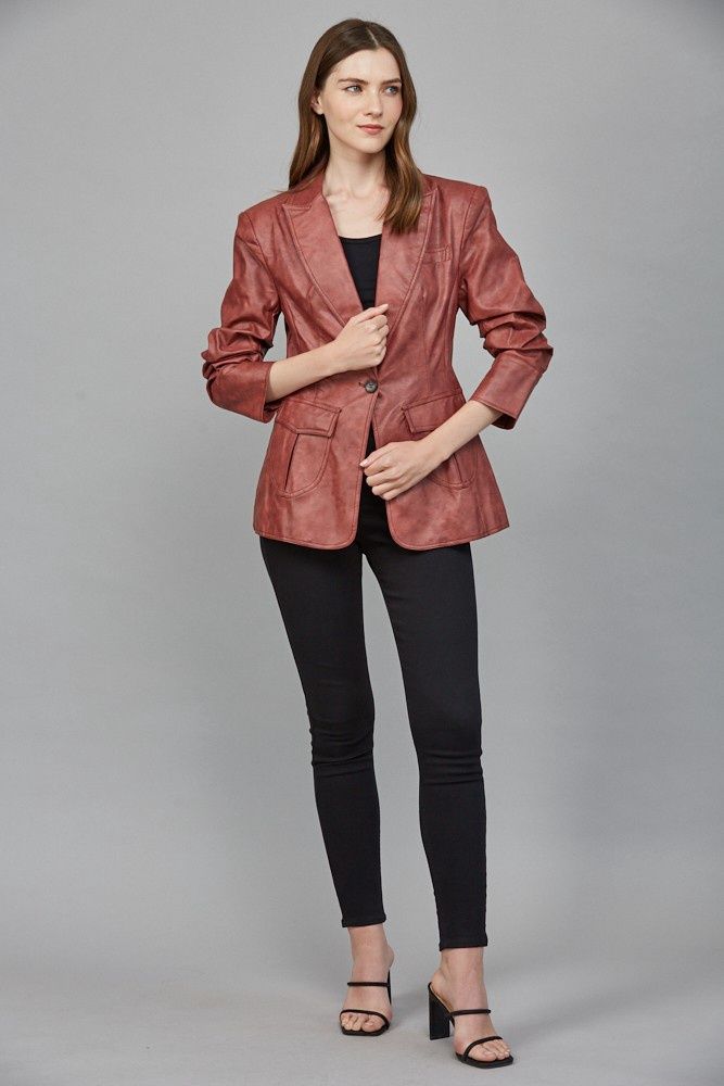 Suzzy Scrunched Sleeve Faux Leather