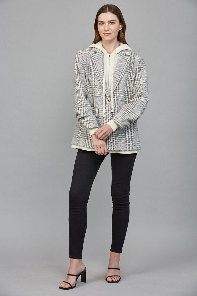 Jazzie Checked Pattern Blazer With Attched Hoodie