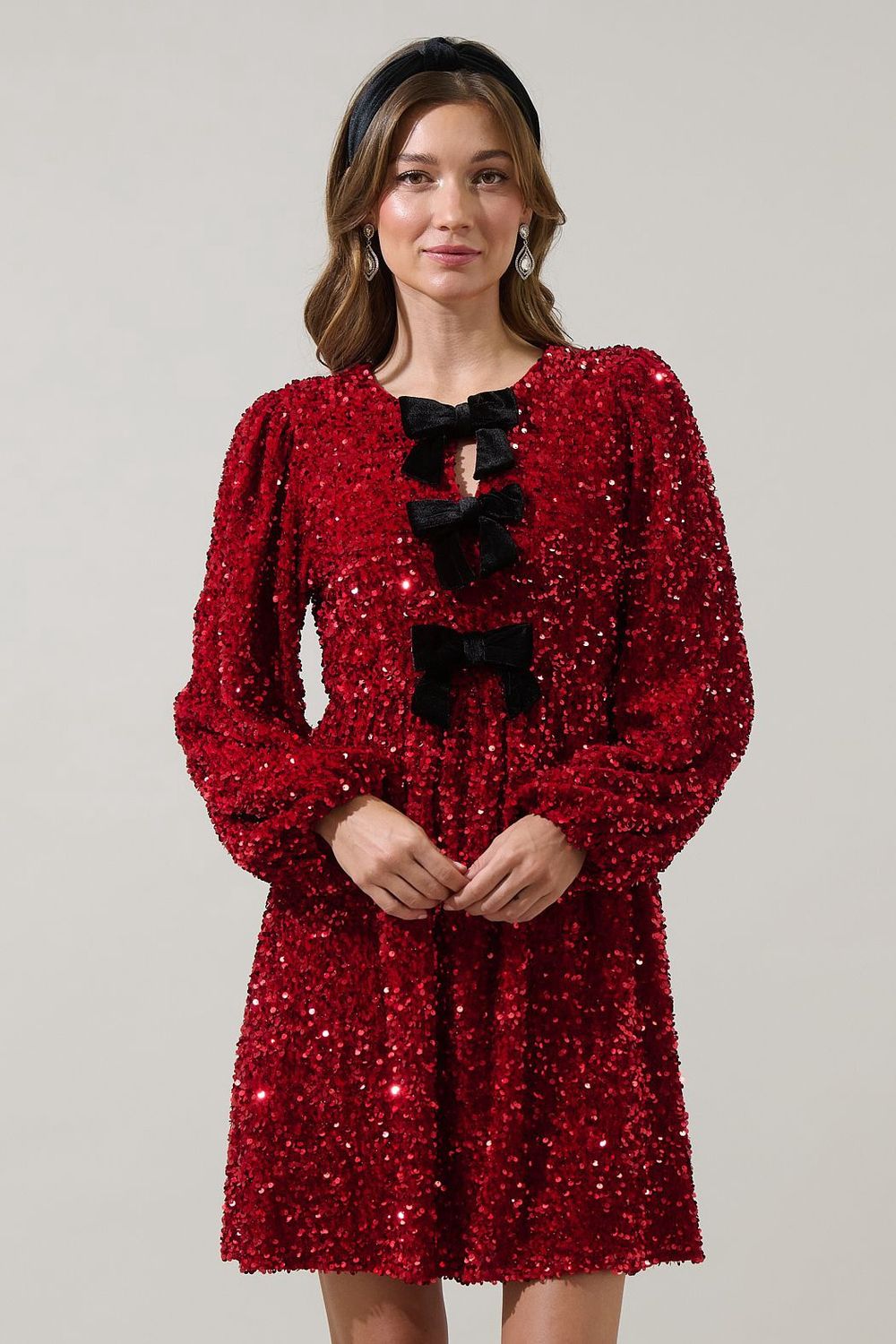 Darla Dazzle Bow Velvet Dress, Color: Red, Size: xsmall