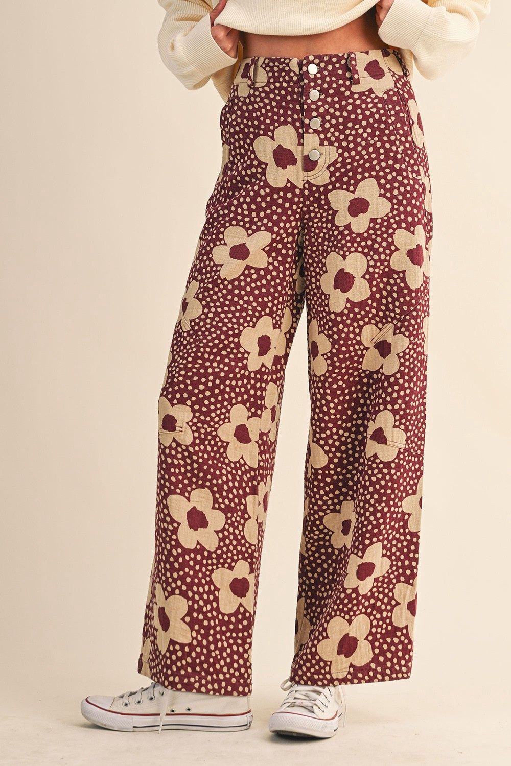 Fiona Pants, Color: Burgundy Floral, Size: Small