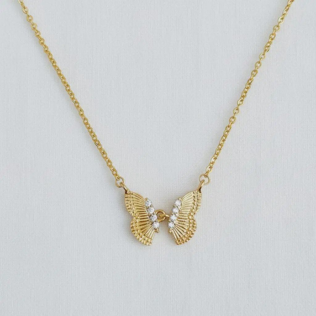 18K Gold Plated Cubic Zirconia Butterfly Necklace