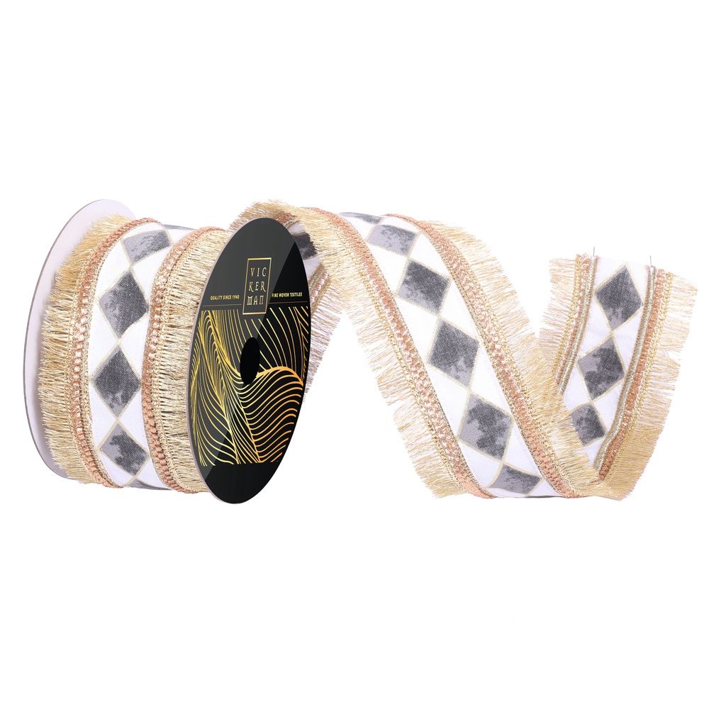 2.5"x10yd Gold Fringe Ribbon