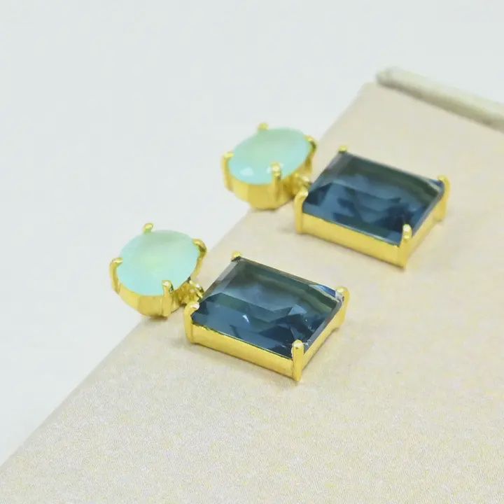 Amy Earrings, Color: Blue Iolite &amp; Chalcedony