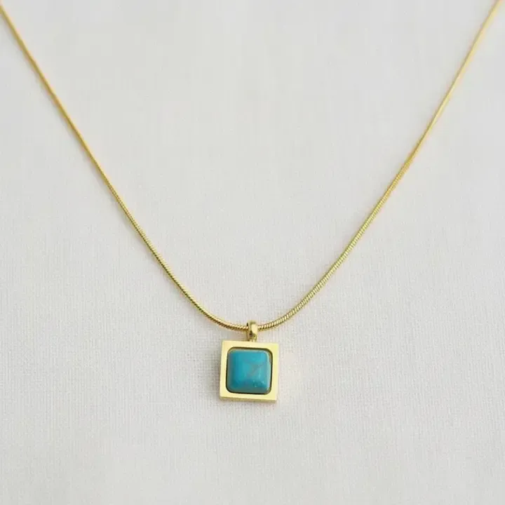 Vintage Gold Plated Geometric Turquoise Necklace