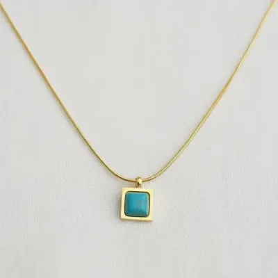 Vintage Gold Plated Geometric Turquoise Necklace
