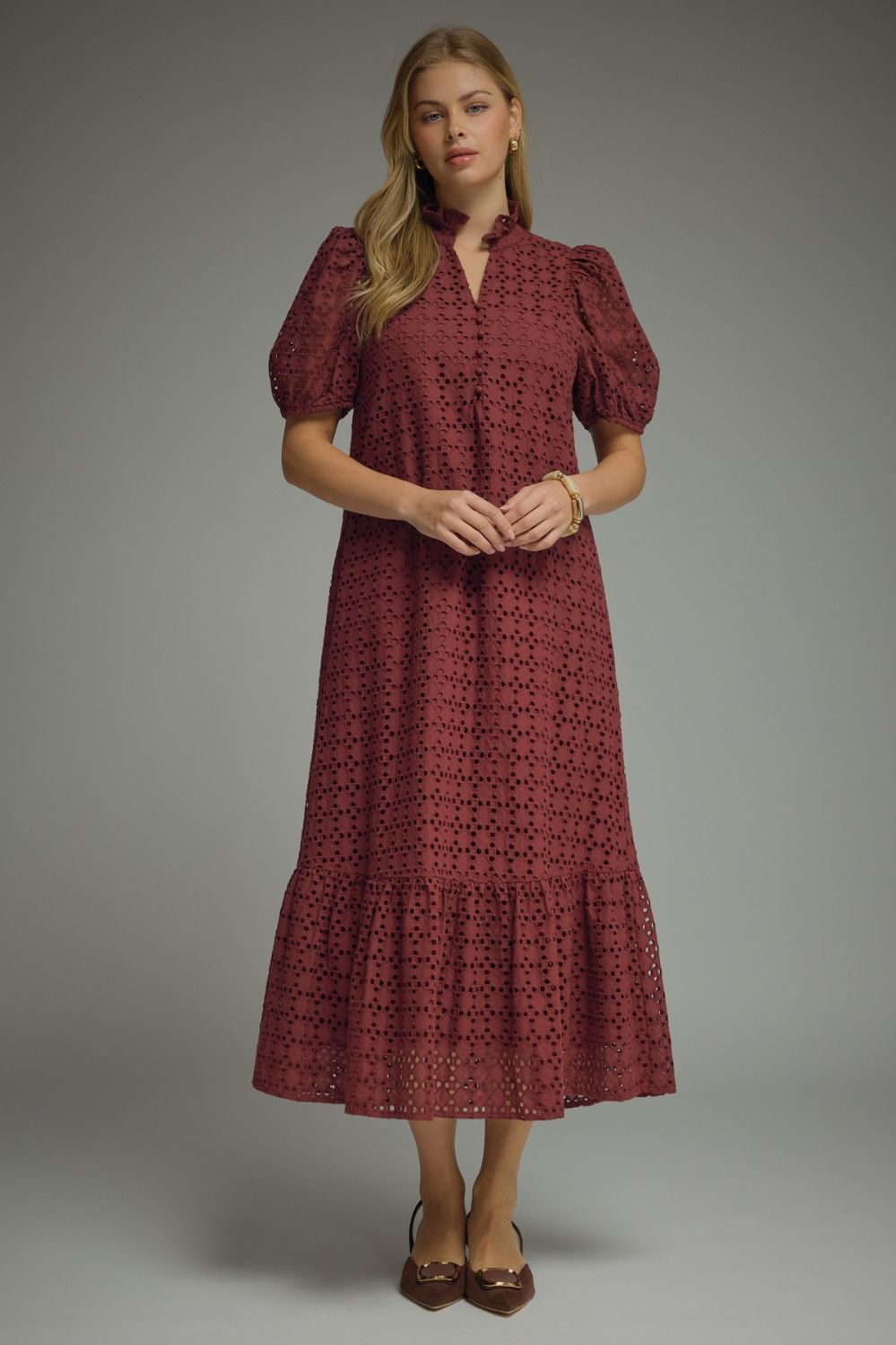 Michaela Dress, Color: Burgundy, Size: Small