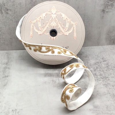 1" X 10YDS Velvet Gold Glitter Scroll