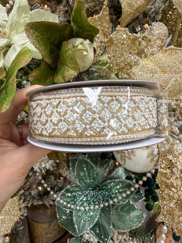 1.5" x 5YD Beaded Trim Metallic Dupion