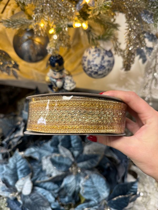 1.5" x 10YD Jeweled Trim Metallic Dupion