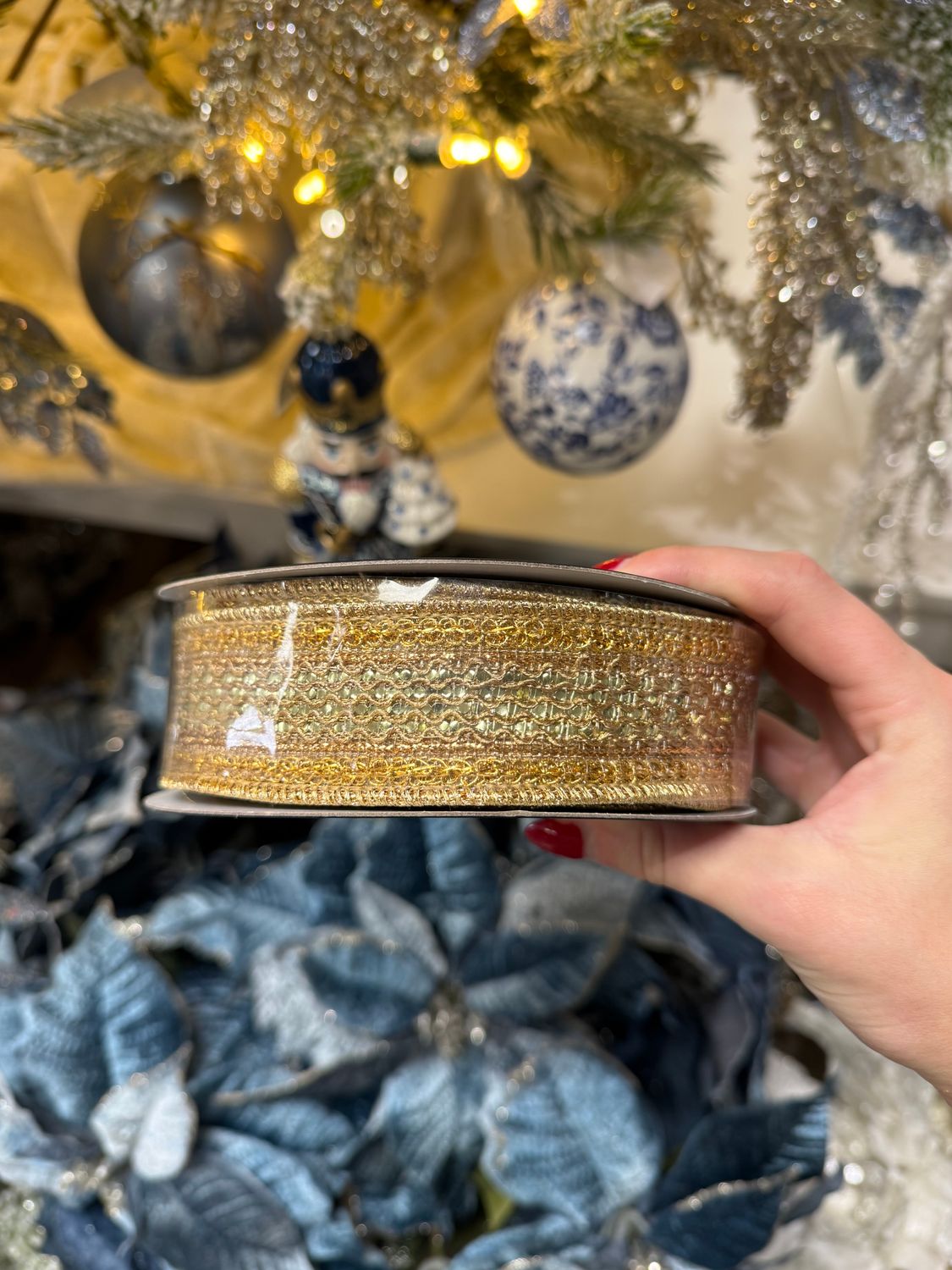 1.5" x 10YD Jeweled Trim Metallic Dupion, Color: Gold