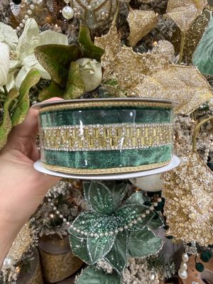 1.5" x 5YD Velvet Jeweled Center Trim DBL Fused