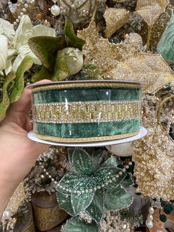 1.5" x 5YD Velvet Jeweled Center Trim DBL Fused