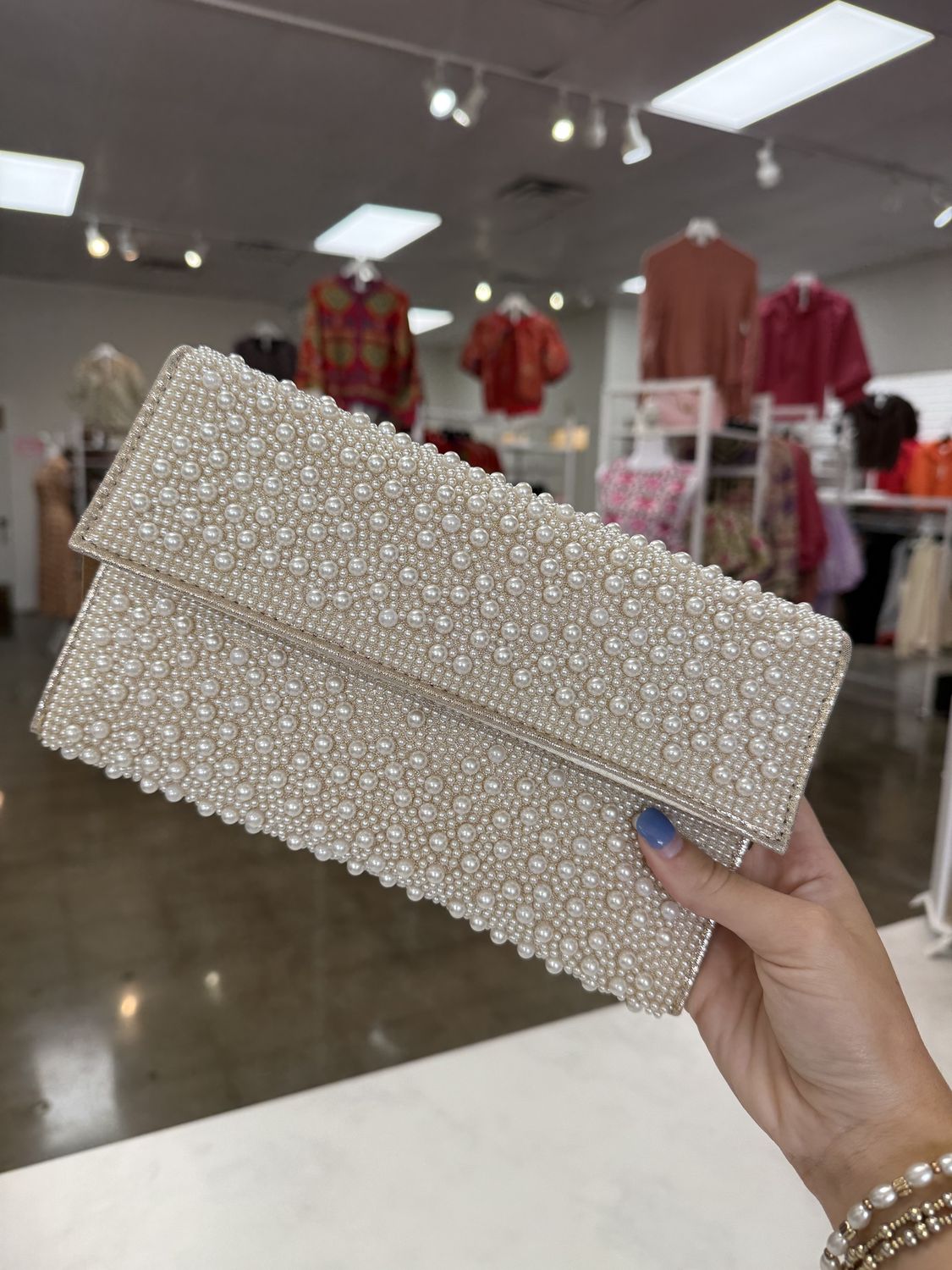 Faux Pearl Party Clutch, Color: Ivory