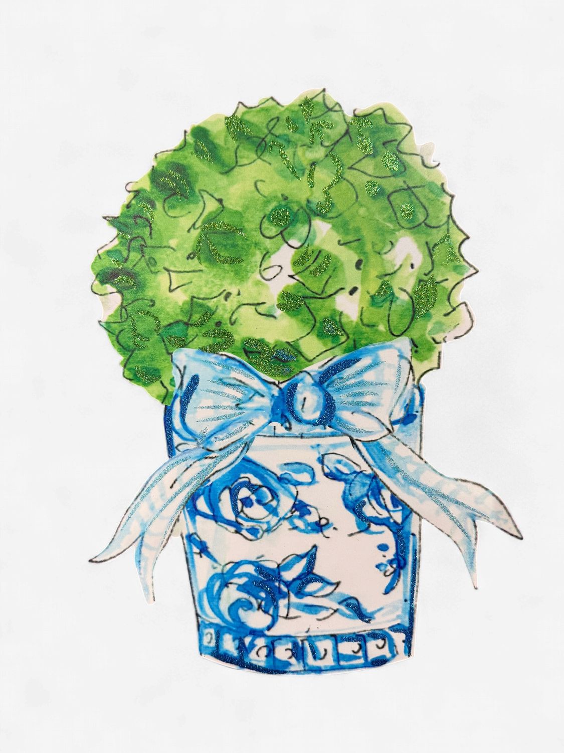 Door Hangers, Style: Blue Gingham Boxwood Pot