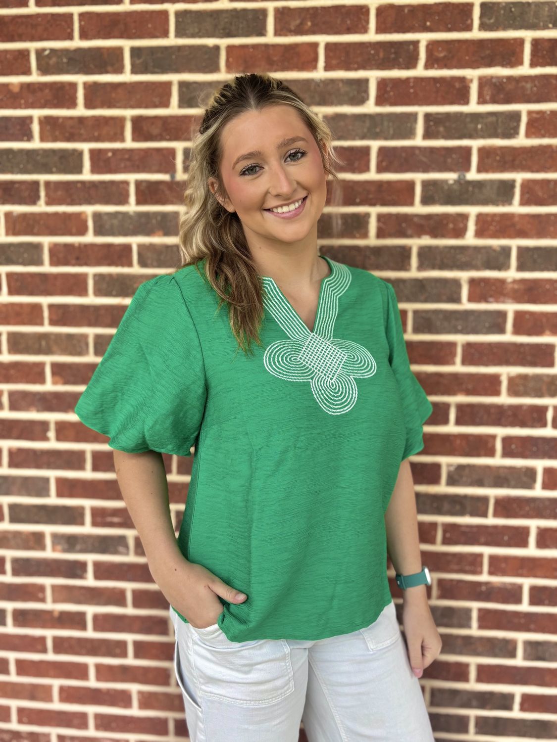Louise Textured Top, Color: Green, Size: Small