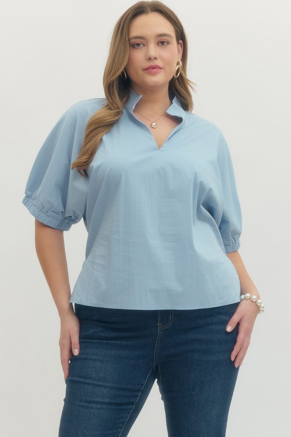 Madelyn Top Plus, Color: Chambray, Size: XL