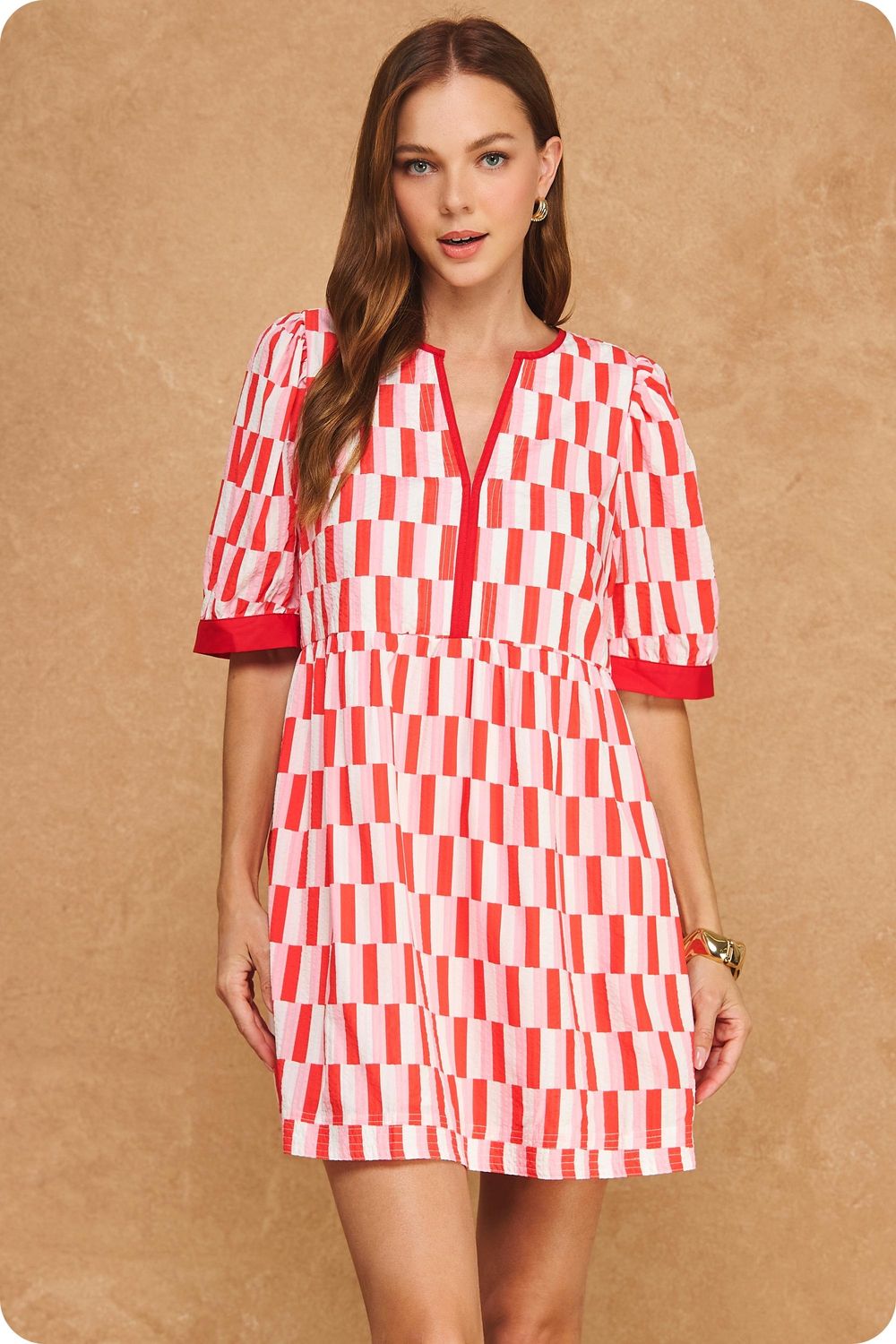 Georgette Mini Dress, Color: Pink/Red, Size: XS