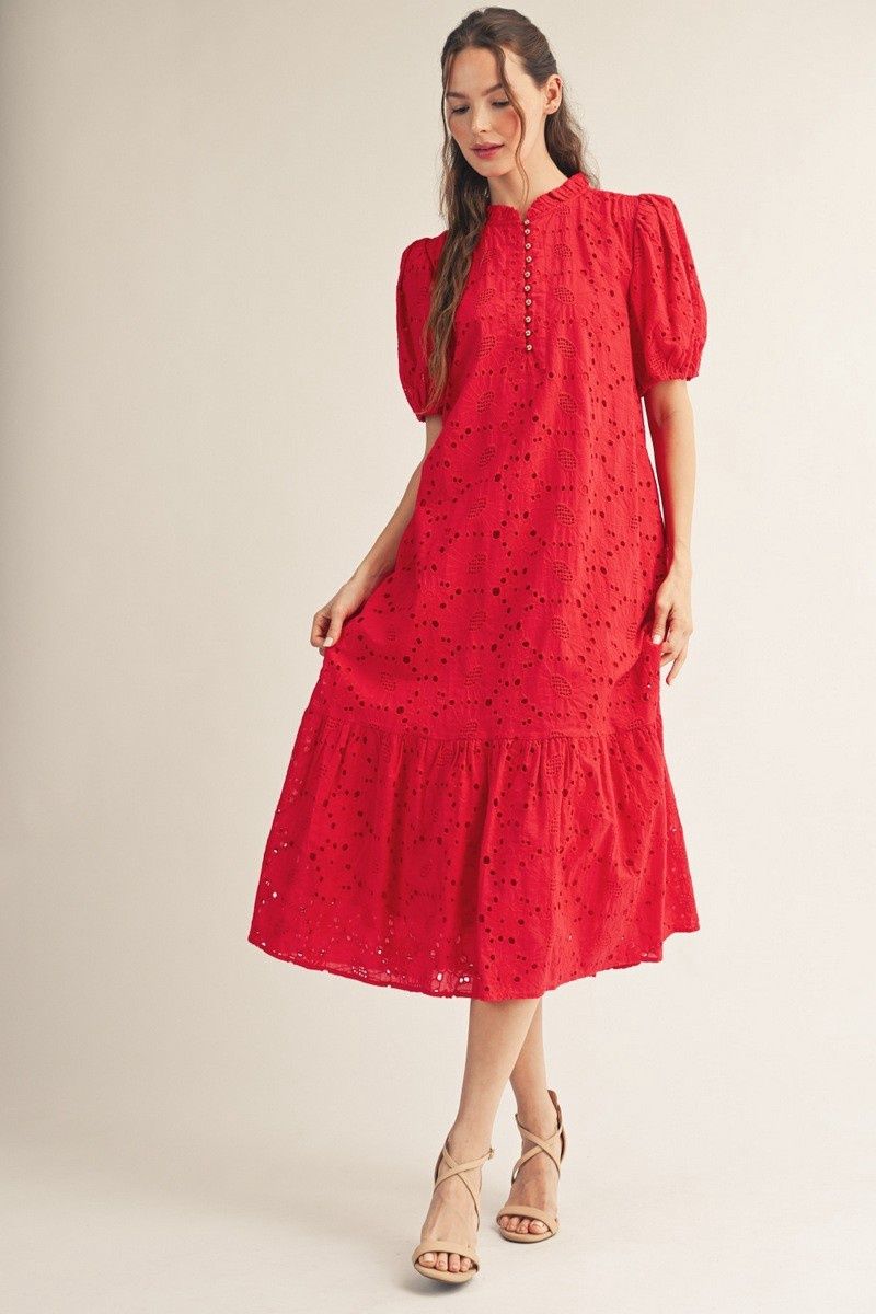 Hillary Midi Dress, Color: Red, Size: Small