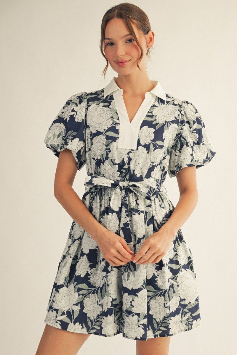 Hillary Floral Dress, Color: Navy, Size: Small