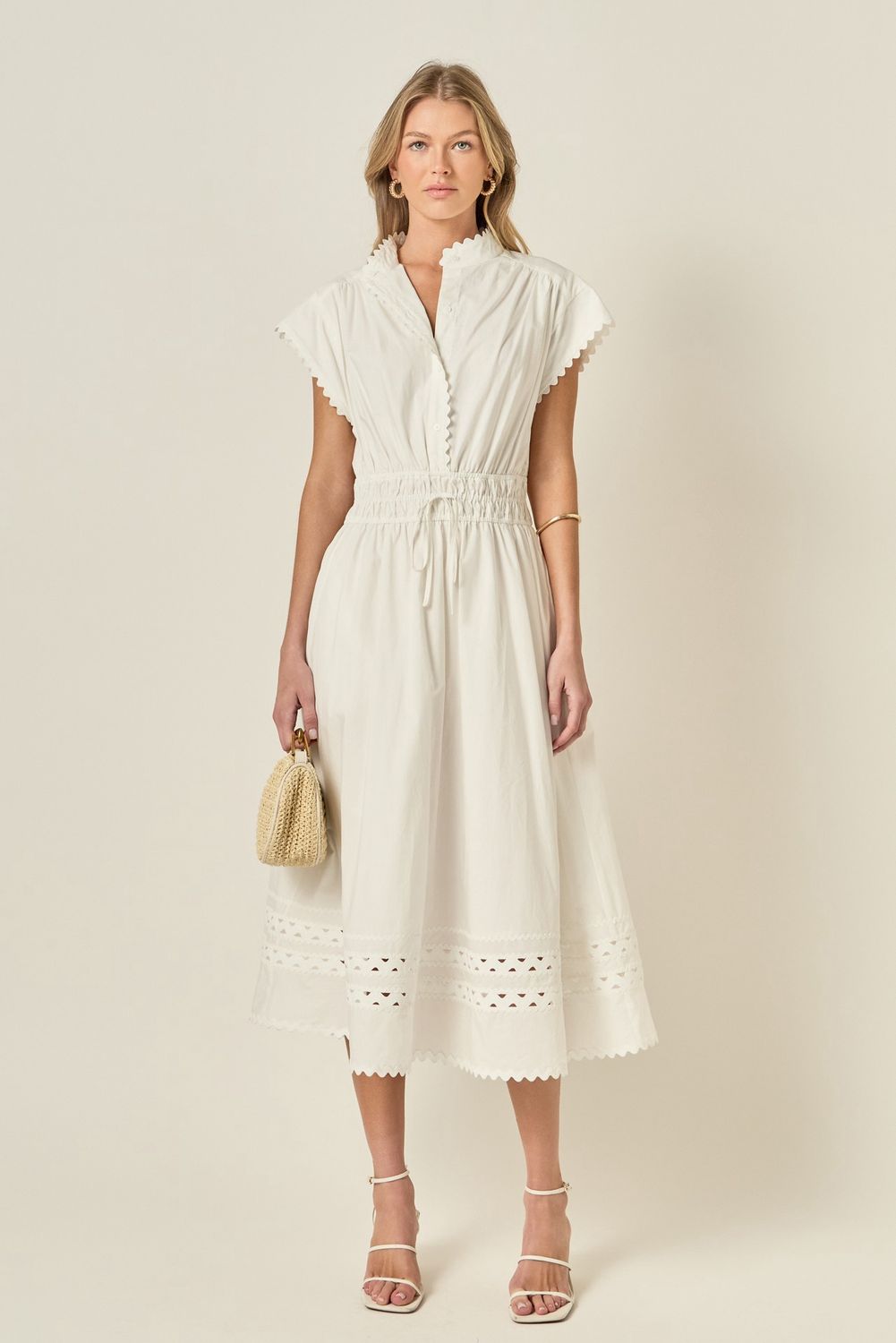 Aria Midi Dress, Color: White, Size: XS