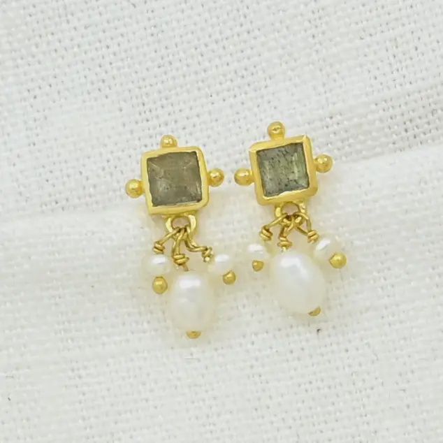 Maude Stud Earrings, Color: Pearl &amp; Labradorite