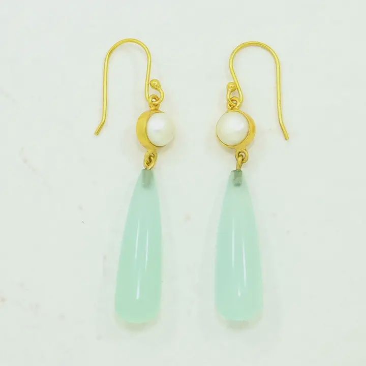 Bexley Earrings, Color: Pearl &amp; Aqua Chalcedony