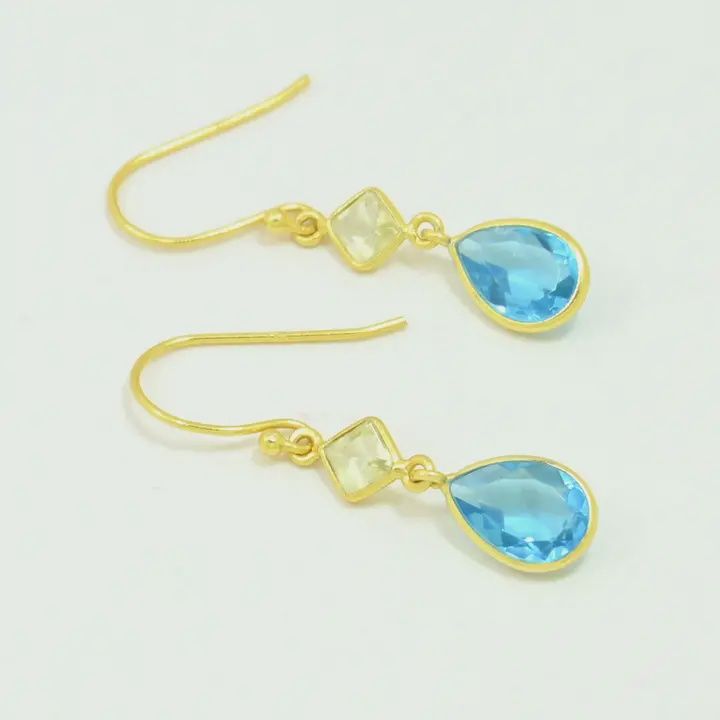 Bianca Earrings, Color: Lemon Quartz &amp; Blue Topaz