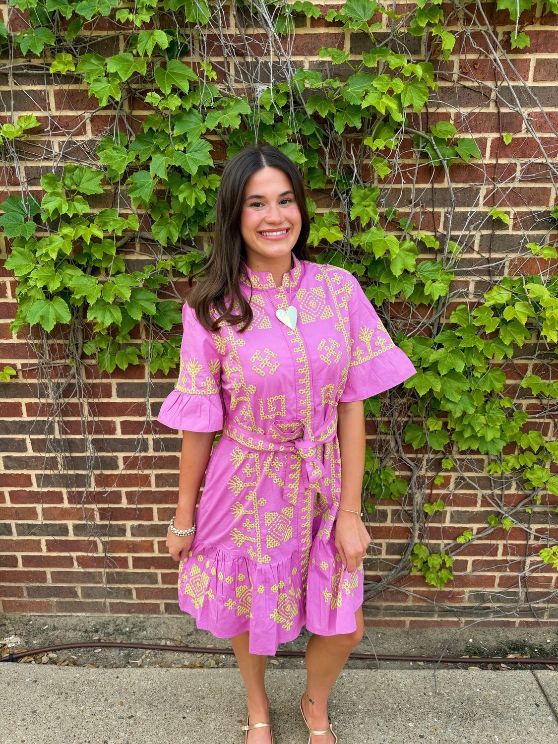 Miley Cross-Stitched Dress, Color: Pink, Size: Small