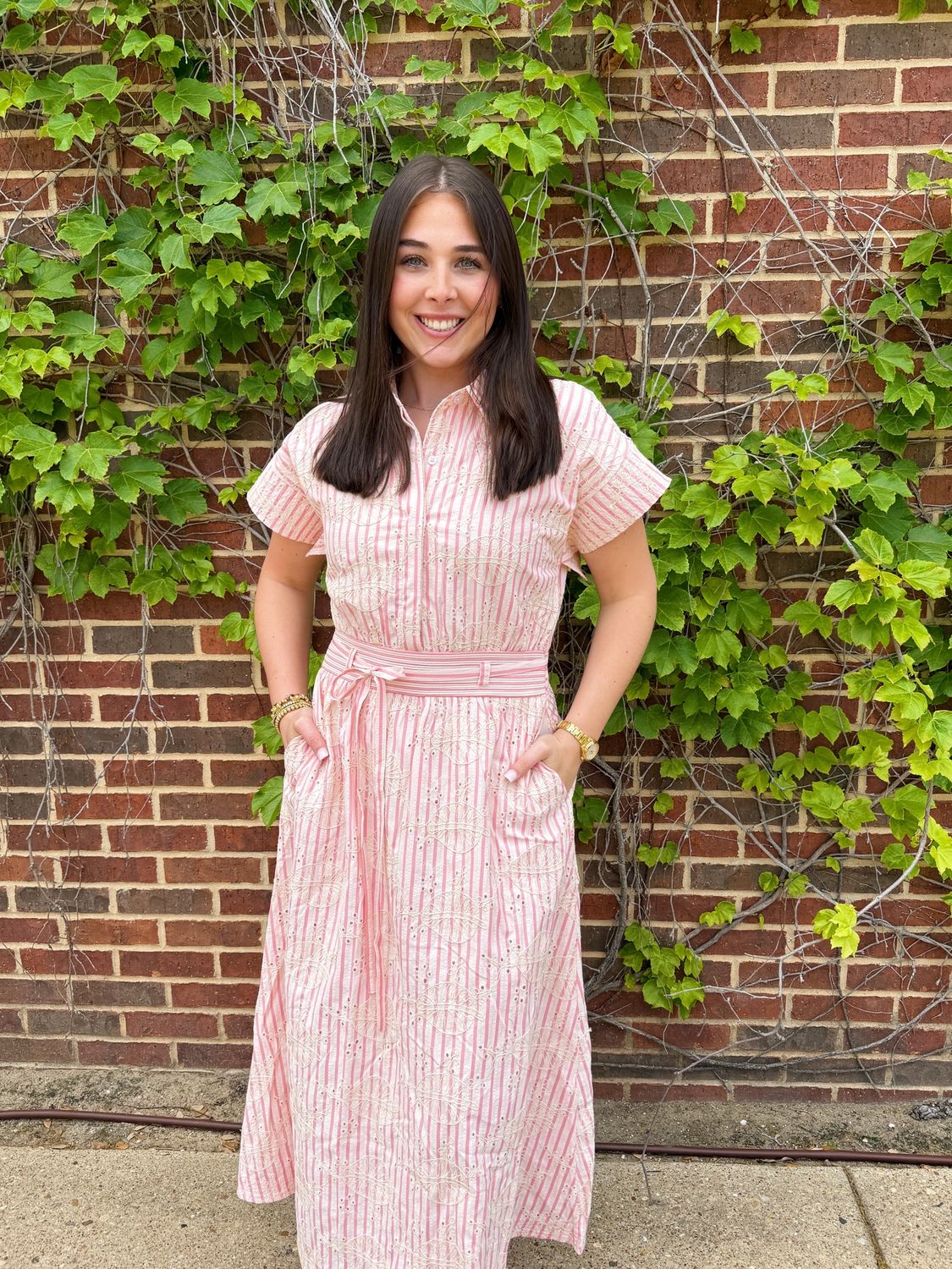 Gemma Midi Shirt Dress, Color: Pink Stripe, Size: Small