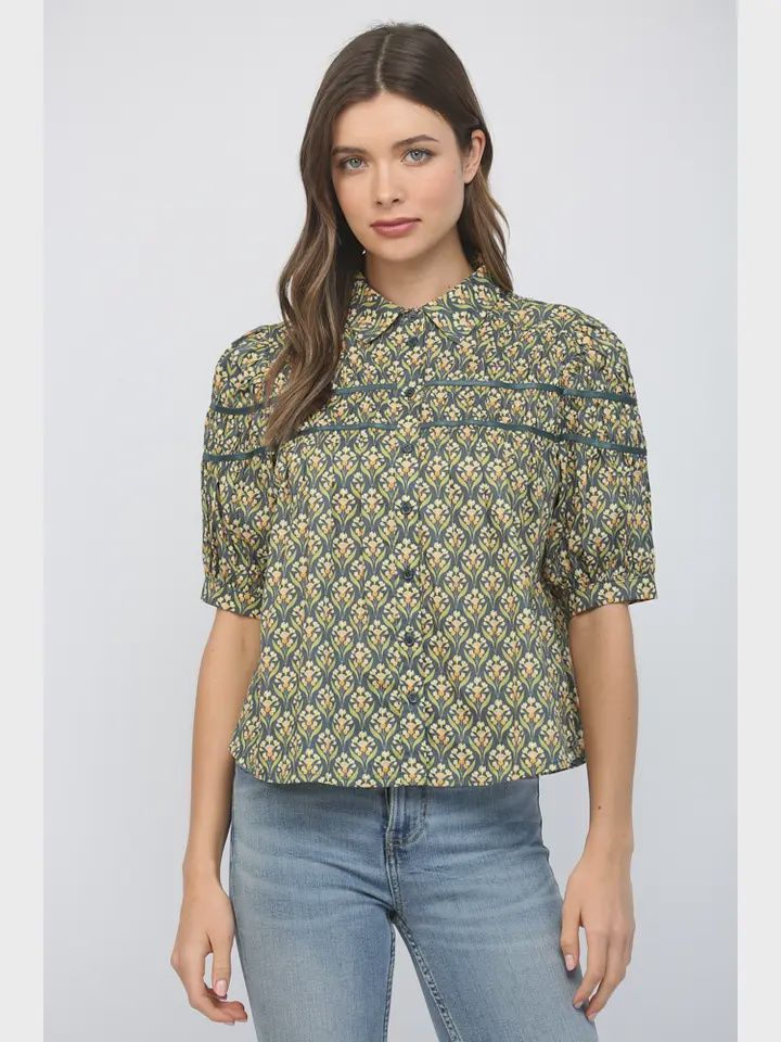 Eve Top, Color: Teal Green/Multi, Size: Small