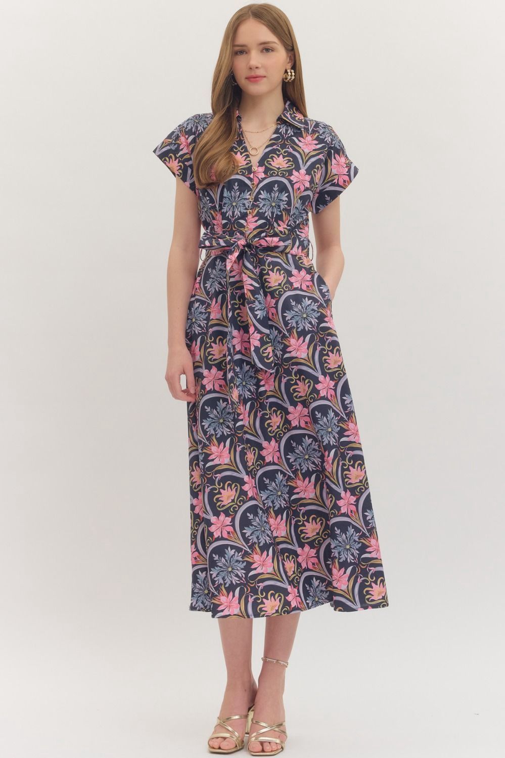 Amy Midi Dress, Color: Navy, Size: Small