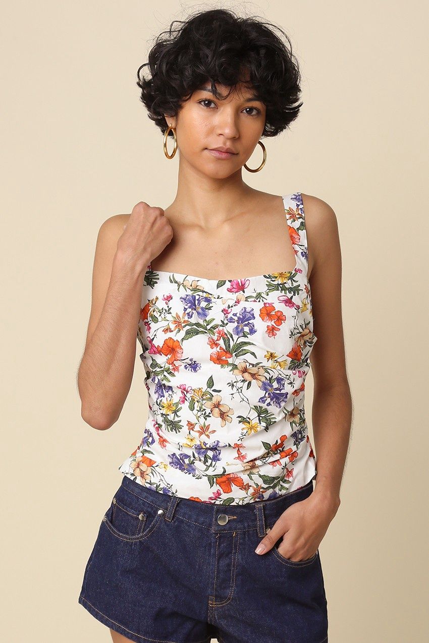 Felicity Top, Color: White Orange Floral, Size: Small