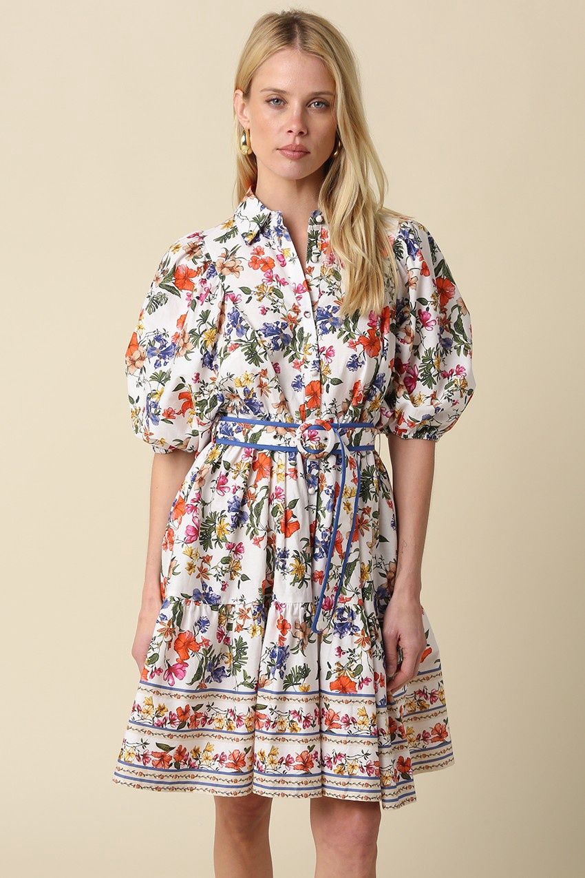 Elena Dress, Color: White Orange Floral, Size: Small